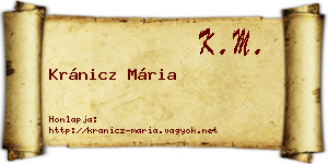 Kránicz Mária névjegykártya