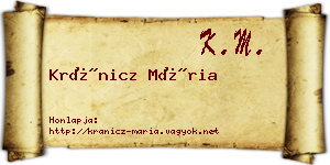 Kránicz Mária névjegykártya